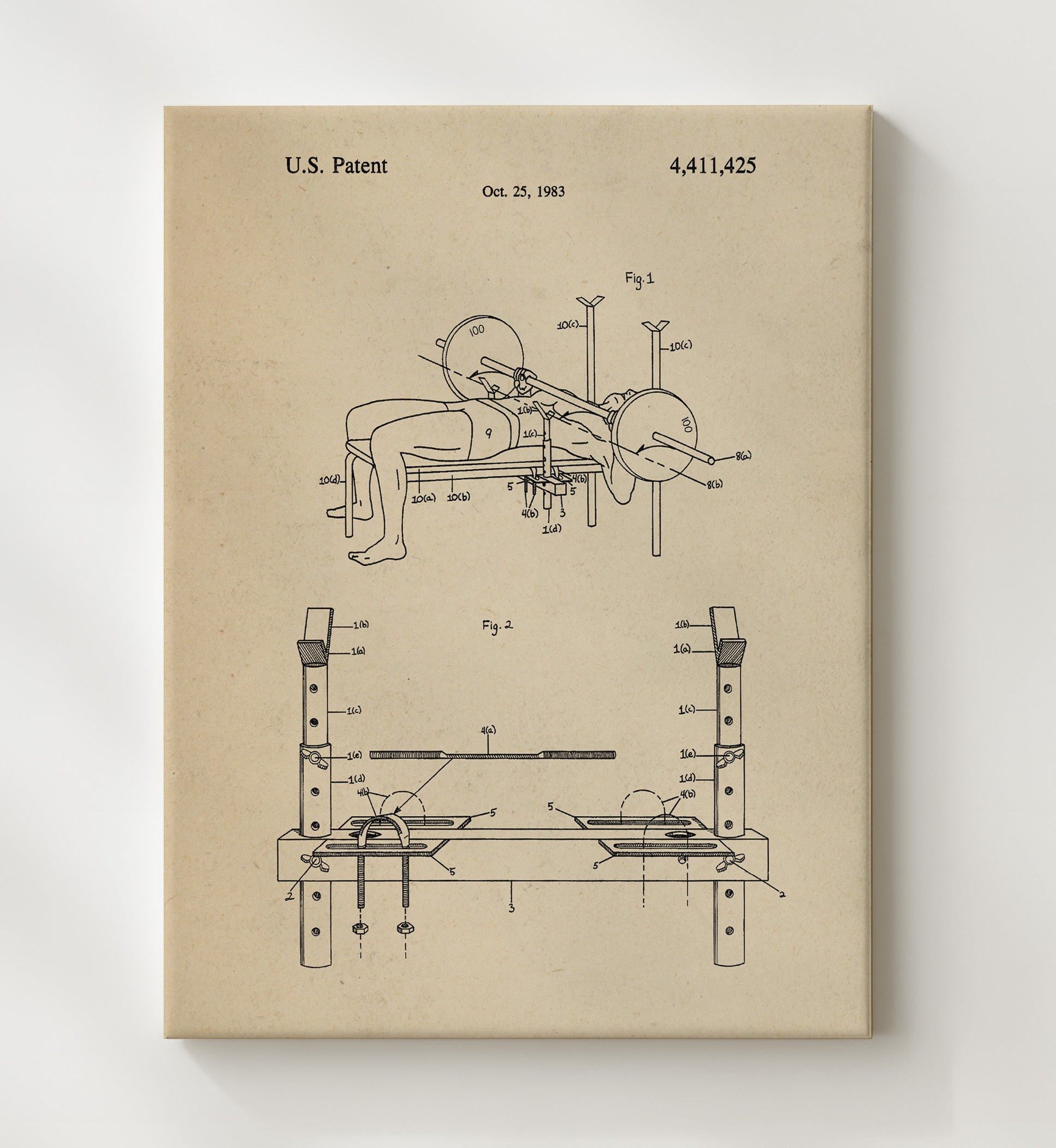 Patent Print - Bench Press Spotting Device - Unknown Inventor - 1983 - Patent 4411425 Patent Wall Art
