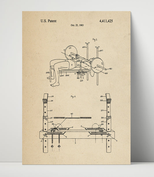 Bench Press Spotting Device - 1983 Patent - 16x20 Unframed Print