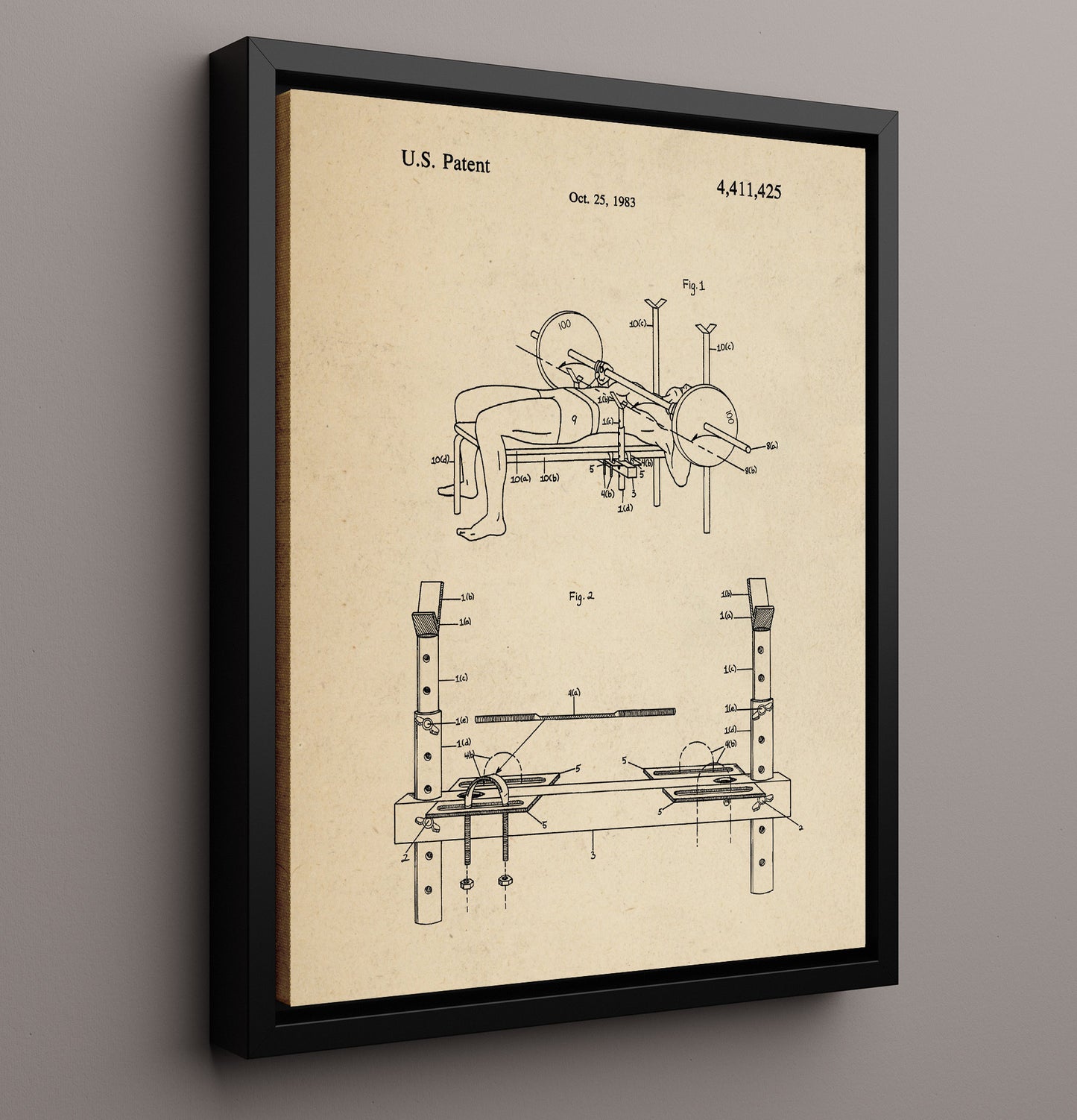 Patent Print - Bench Press Spotting Device - Unknown Inventor - 1983 - Patent 4411425 Patent Wall Art
