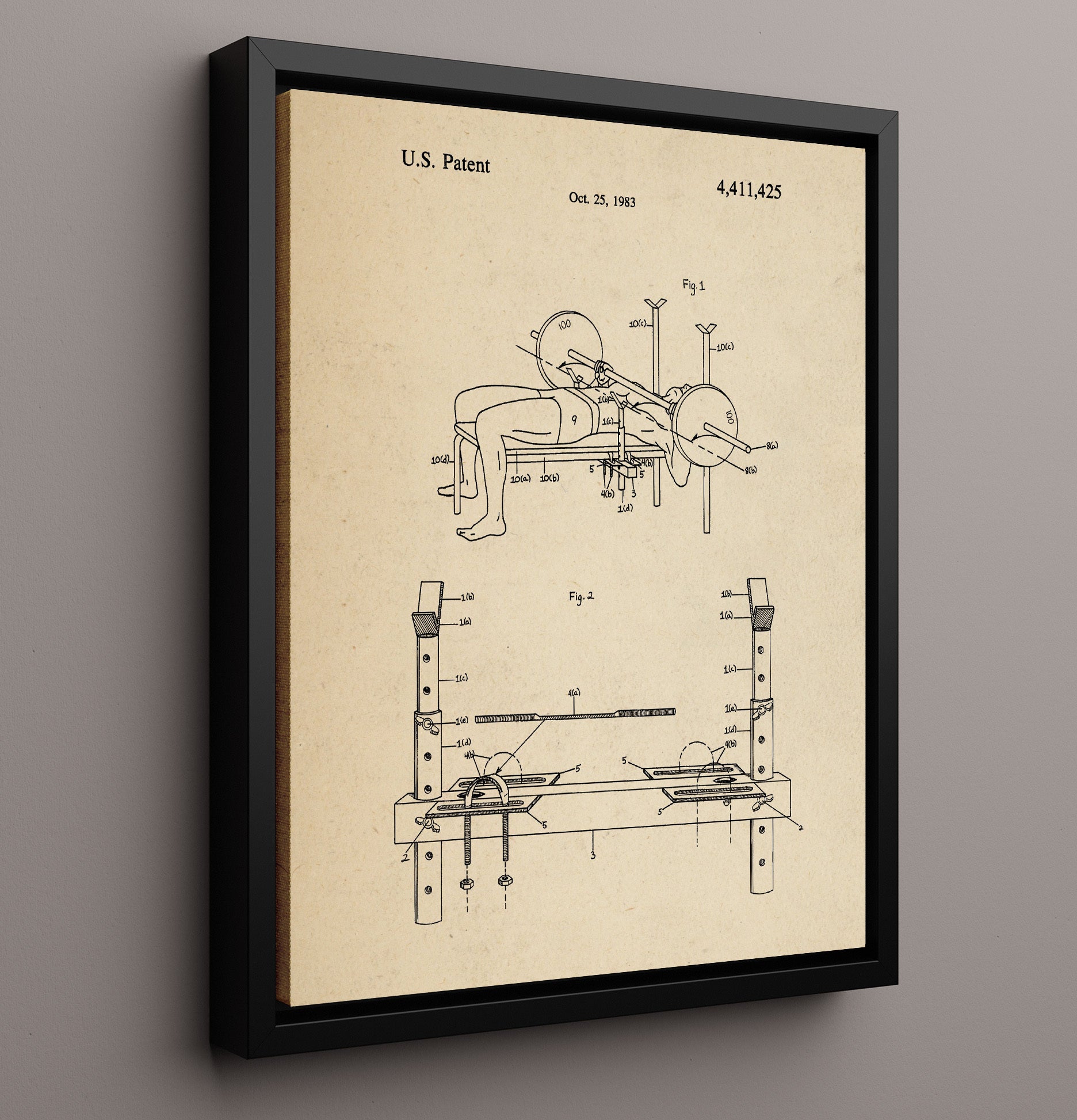 Patent Print - Bench Press Spotting Device - Unknown Inventor - 1983 - Patent 4411425 Patent Wall Art
