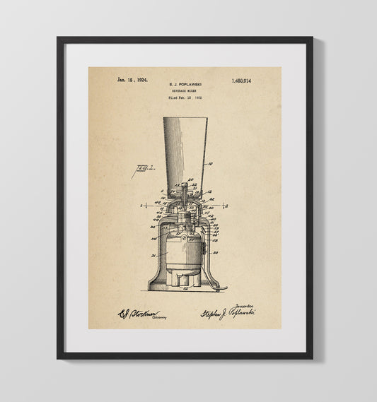 Beverage Mixer - 1924 Patent - 16x20 Gallery Frame