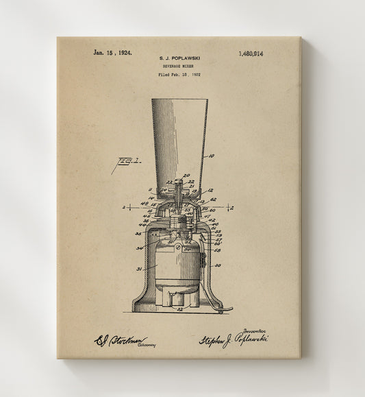 Beverage Mixer 1924 patent print wall art 8x10 Canvas