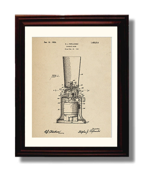 Patent Print - Beverage Mixer - S.J. Poplawski - 1924 - Patent 1480914 Patent Wall Art