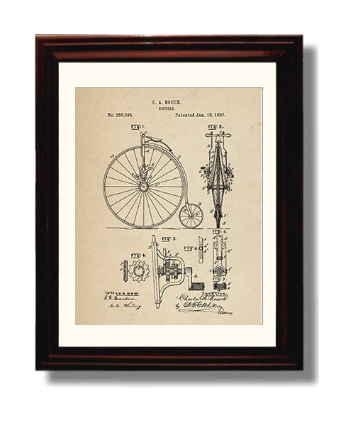 Patent Print - Bicycle - Charles A Bouck - 1887 - Patent 356095 Patent Wall Art