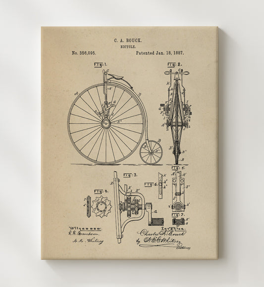 Bicycle 1887 patent print wall art 8x10 Canvas