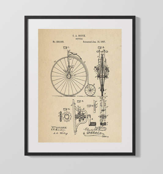 Bicycle - 1887 Patent - 16x20 Gallery Frame