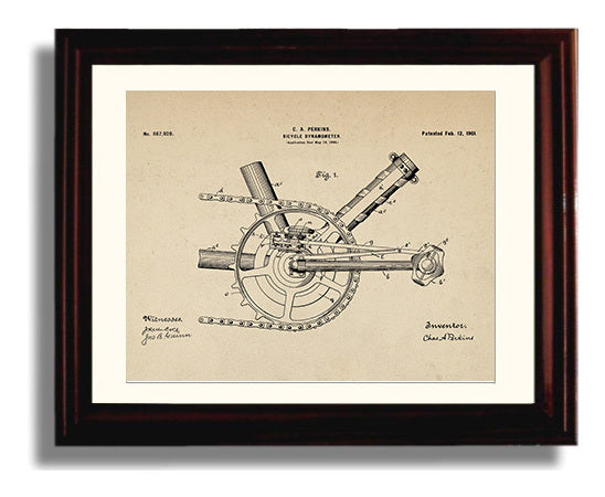 Patent Print - Bicycle Dynamometer - C A Perkins - 1901 - Patent 667920 - Landscape Patent Wall Art
