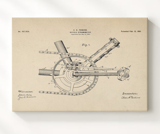 Bicycle Dynamometer 1901 patent print wall art 8x10 Canvas
