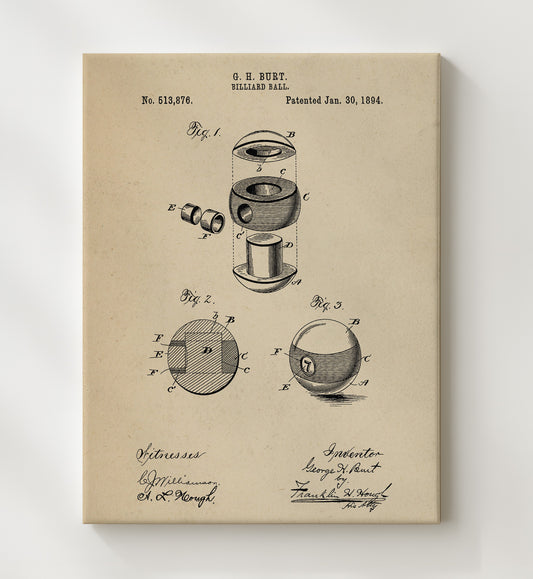 Billiard Ball 1894 patent print wall art 8x10 Canvas