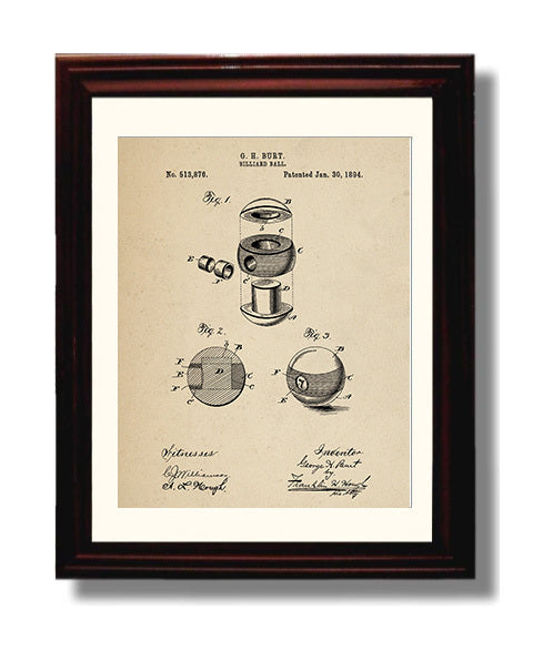 Patent Print - Billiard Ball - G H Burt - 1894 - Patent 513876 Patent Wall Art