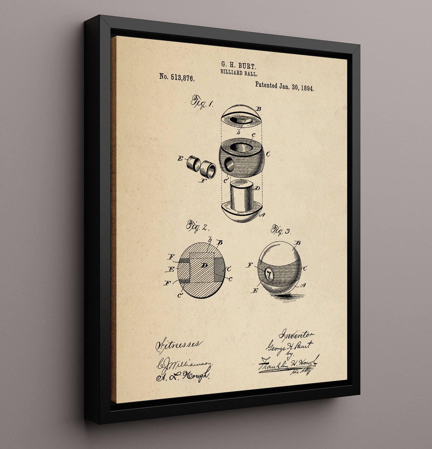 Patent Print - Billiard Ball - G H Burt - 1894 - Patent 513876 Patent Wall Art