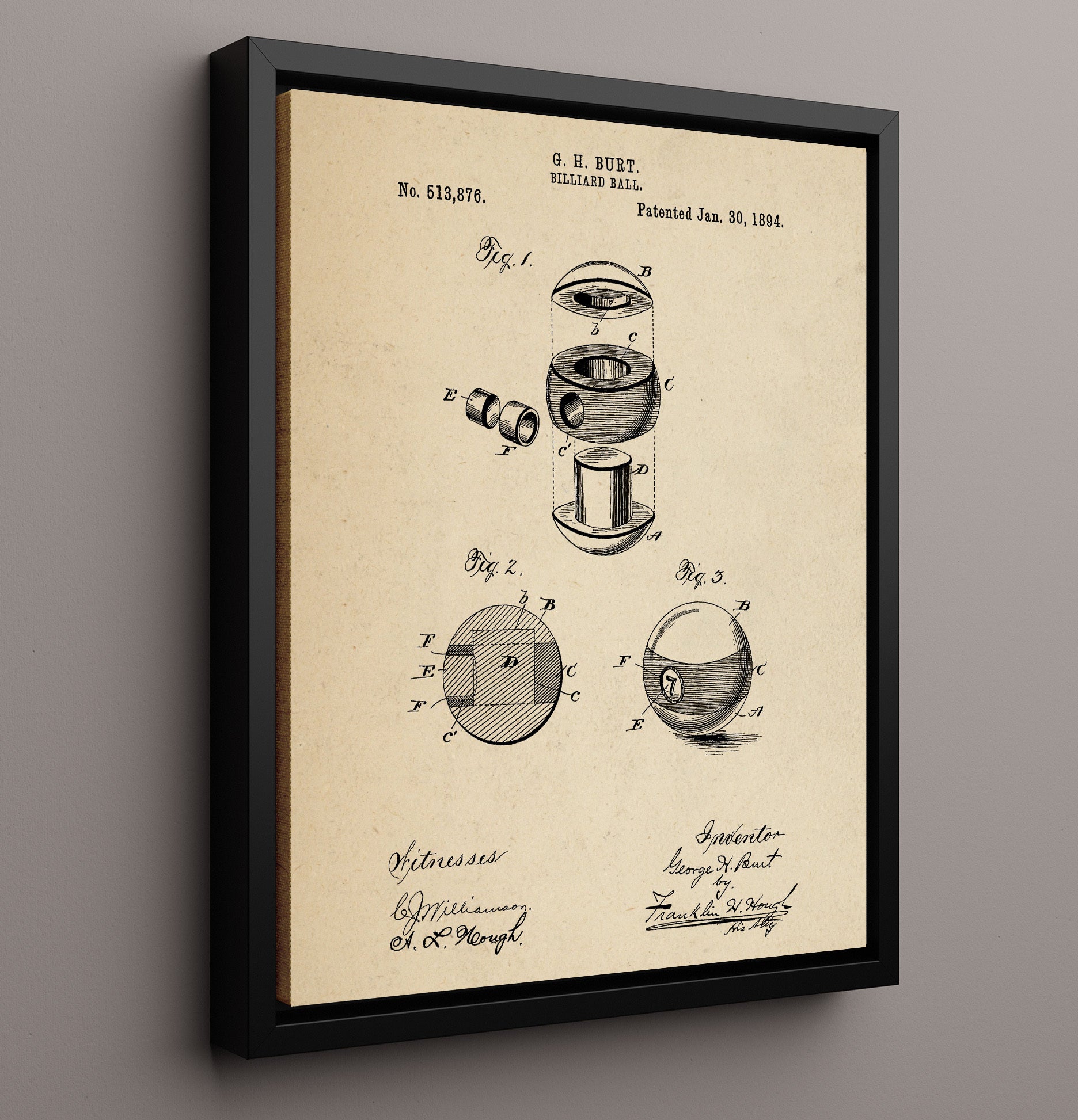 Patent Print - Billiard Ball - G H Burt - 1894 - Patent 513876 Patent Wall Art