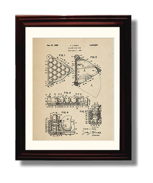 Patent Print - Billiard Ball Rack - F J Sowa - 1969 - Patent 3423087 Patent Wall Art