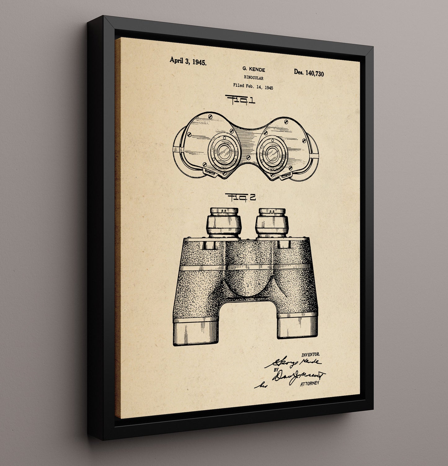 Patent Print - Binocular - G. Kende - 1945 - Patent D140730 Patent Wall Art