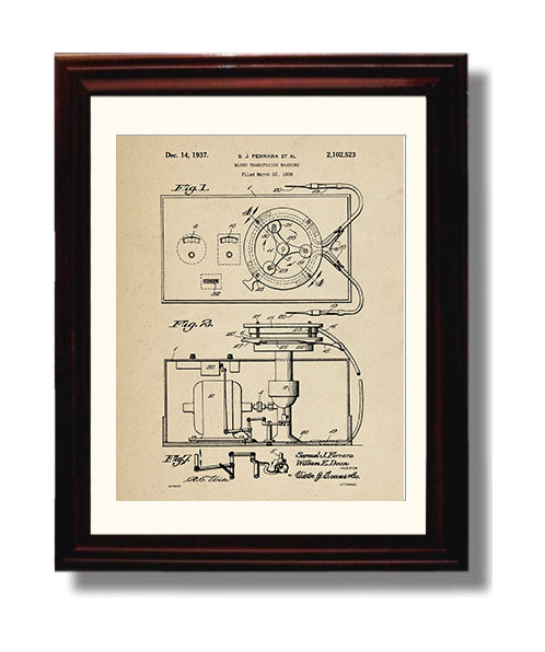 Patent Print - Blood Transfusion Machine - S. J. Ferrara Et Al - 1937 - Patent 2102523 Patent Wall Art