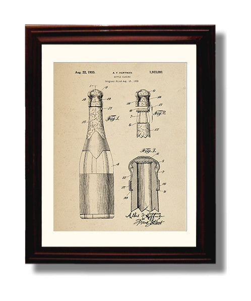 Patent Print - Bottle Closure - A.F. Hoffman - 1933 - Patent 1923091 Patent Wall Art