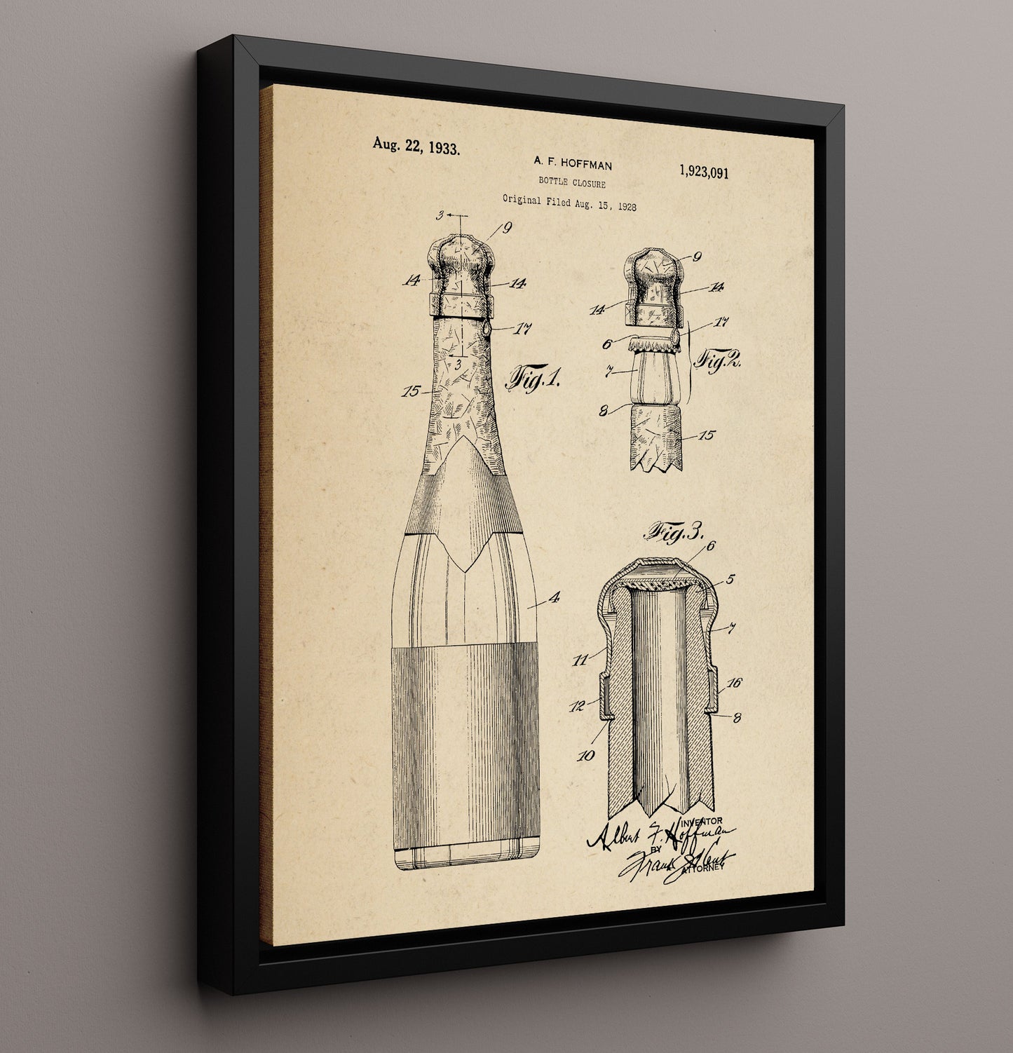 Patent Print - Bottle Closure - A.F. Hoffman - 1933 - Patent 1923091 Patent Wall Art