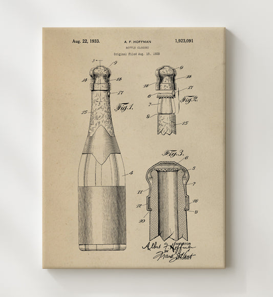 Bottle Closure 1933 patent print wall art 8x10 Canvas