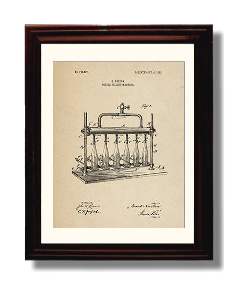 Patent Print - Bottle Filling Machine - G. Norton - 1903 - Patent 740899 Patent Wall Art