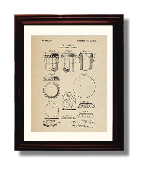 Patent Print - Bottle Sealing Device - W. Painter - 1892 - Patent 468226 Patent Wall Art