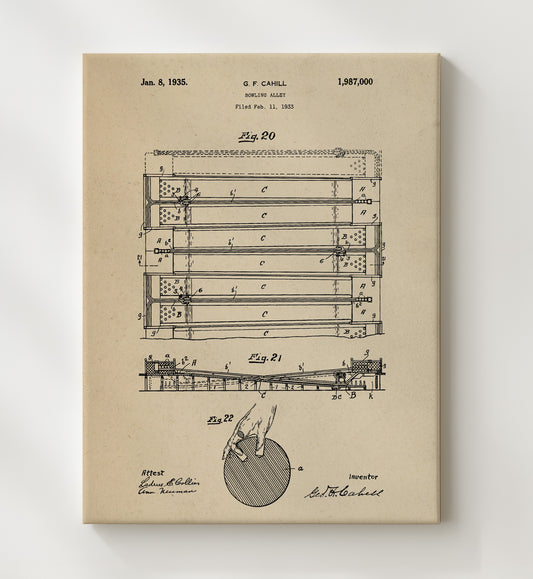 Bowling Alley 1935 patent print wall art 8x10 Canvas