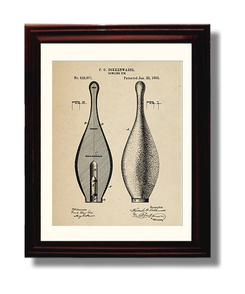 Patent Print - Bowling Pin - F G Dokkenwadel - 1895 - Patent 532871 Patent Wall Art