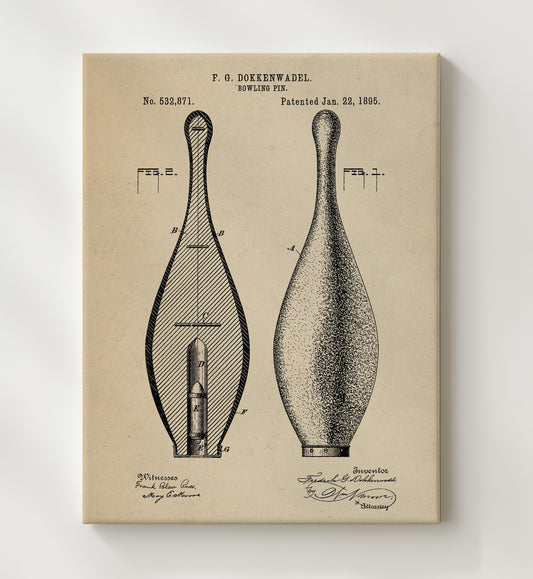 Bowling Pin 1895 patent print wall art 8x10 Canvas