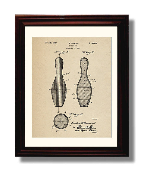 Patent Print - Bowling Pin - I E Guimond - 1939 - Patent 2180676 Patent Wall Art