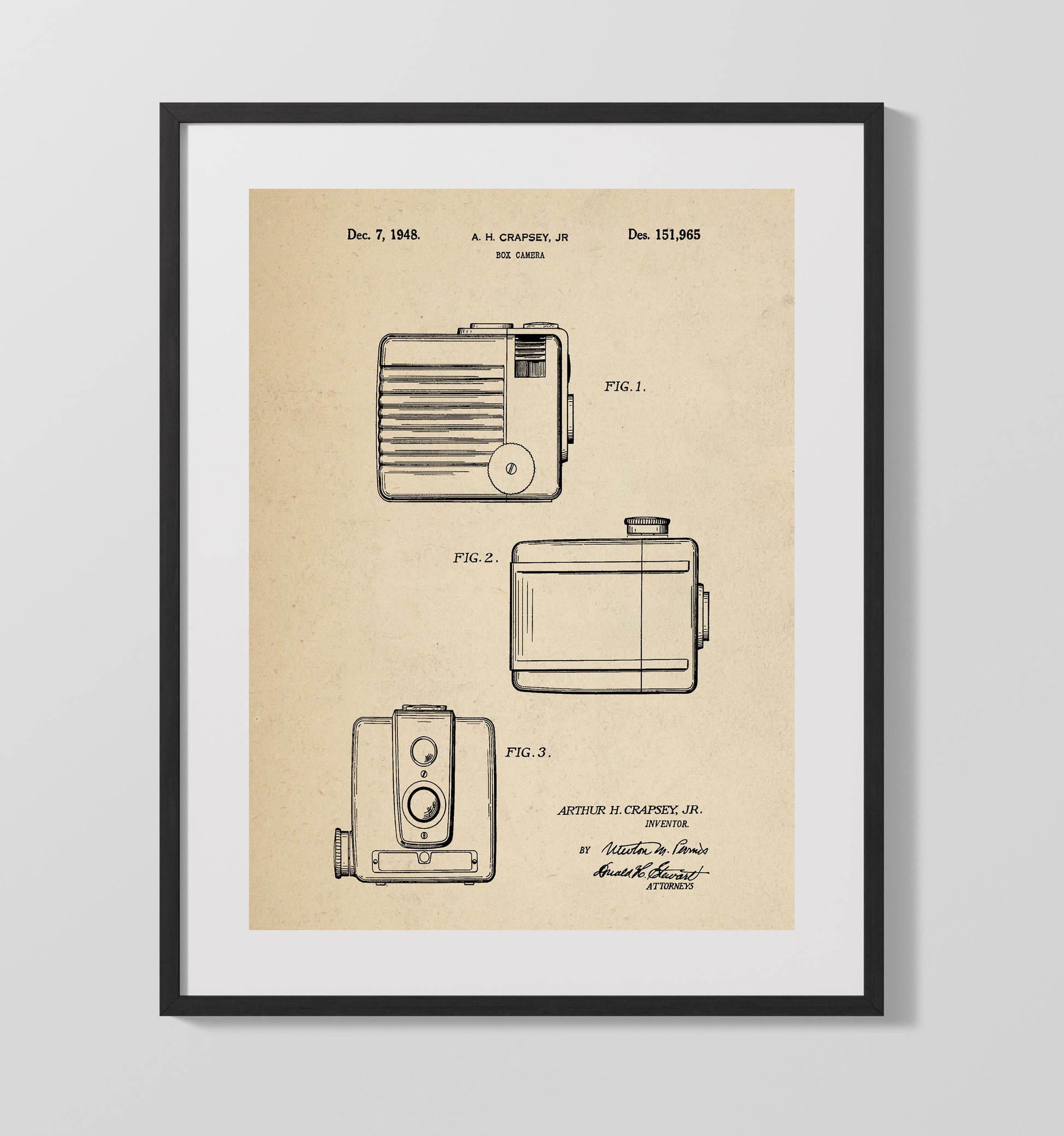Patent Print - Box Camera - A.H. Crapsey Jr. - 1948 - Patent D151965 Patent Wall Art