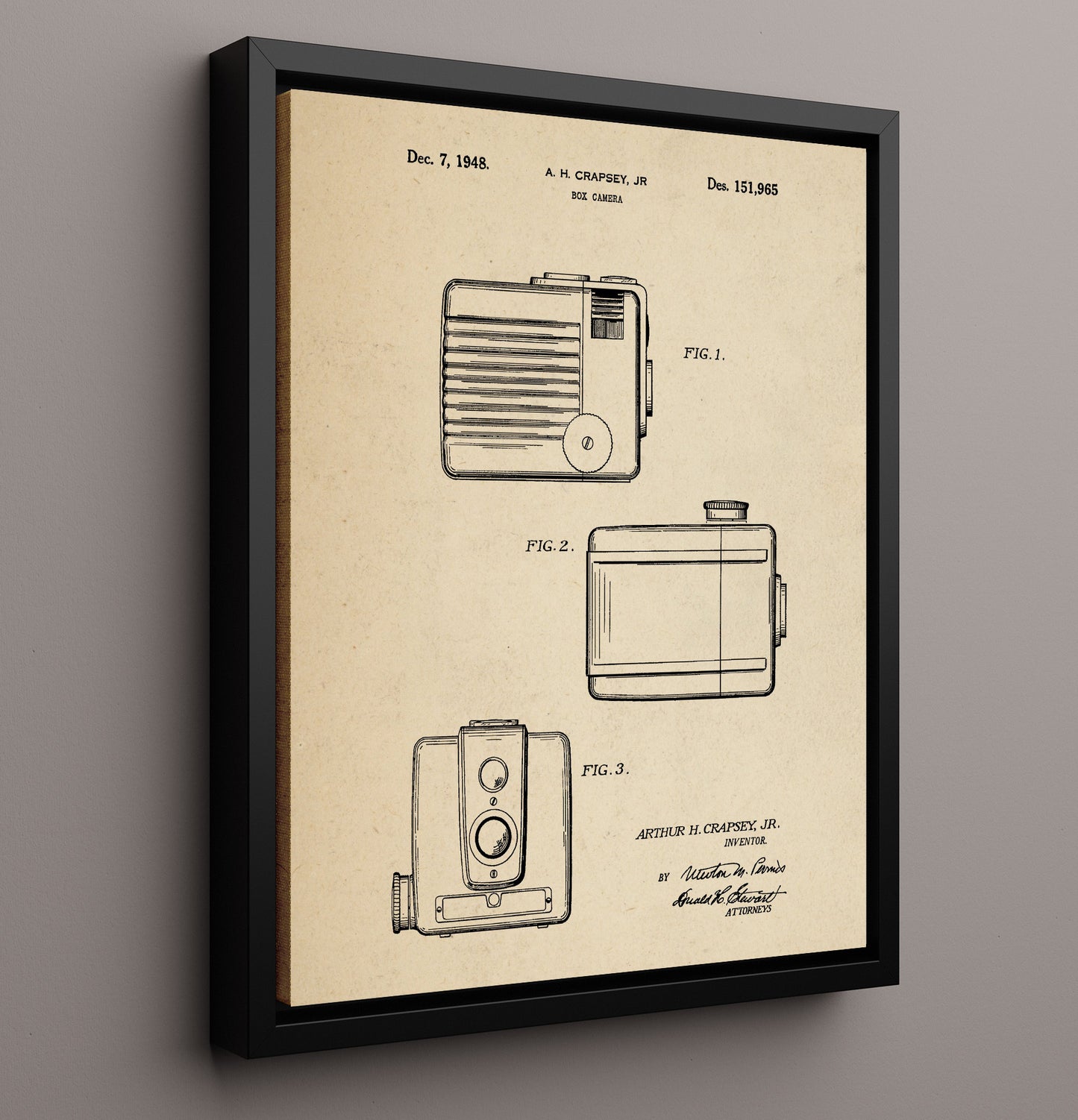 Patent Print - Box Camera - A.H. Crapsey Jr. - 1948 - Patent D151965 Patent Wall Art