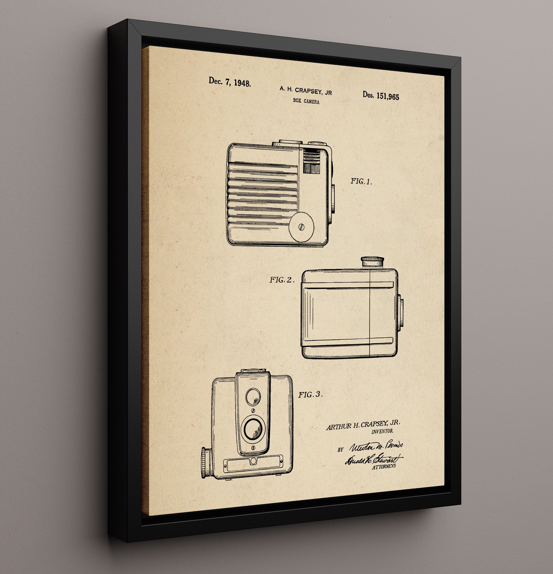 Patent Print - Box Camera - A.H. Crapsey Jr. - 1948 - Patent D151965 Patent Wall Art