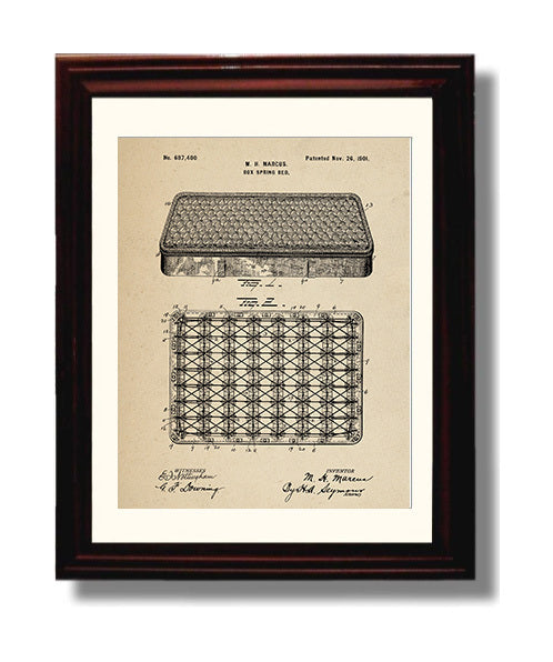 Patent Print - Box Spring Bed - M H Marcus - 1901 - Patent 687400 Patent Wall Art