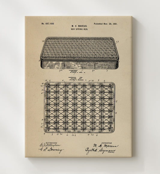 Box Spring Bed 1901 patent print wall art 8x10 Canvas