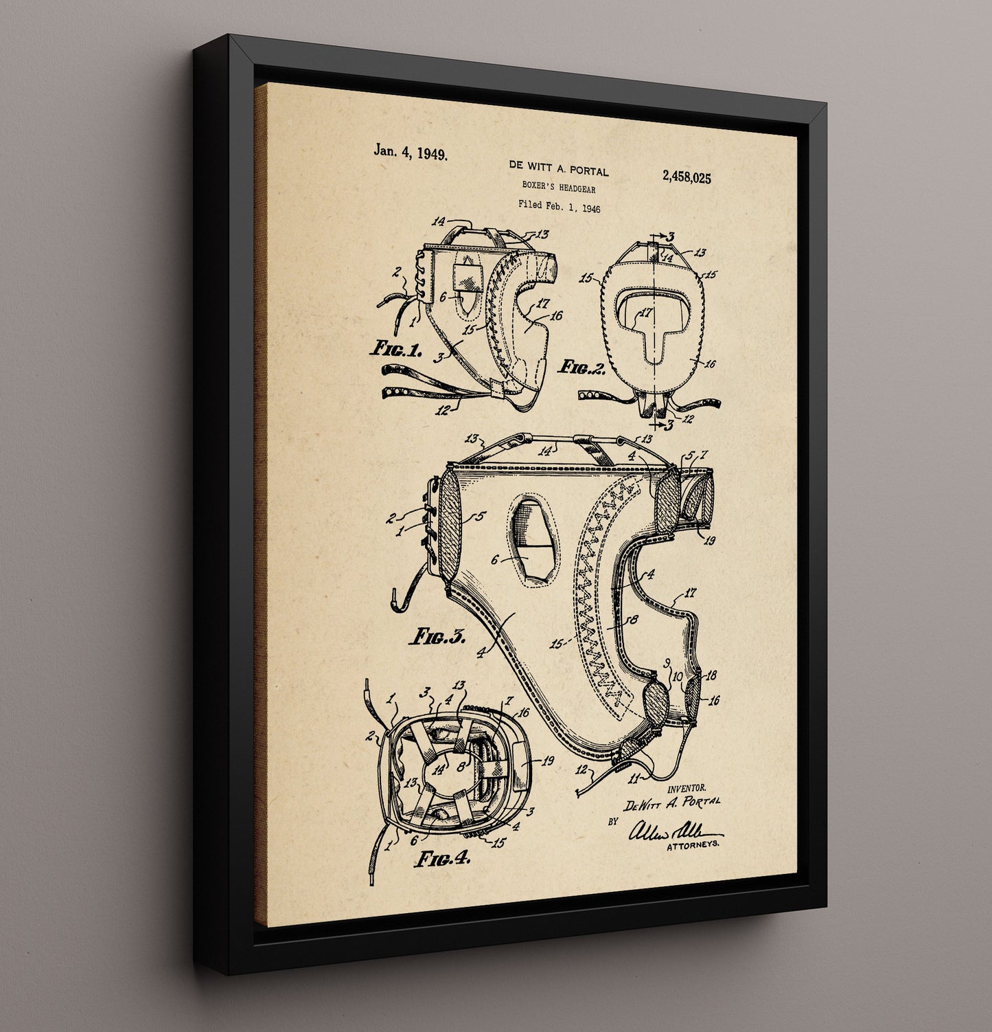 Patent Print - Boxers Headgear - De Witt A Portal - 1949 - Patent 2458025 Patent Wall Art