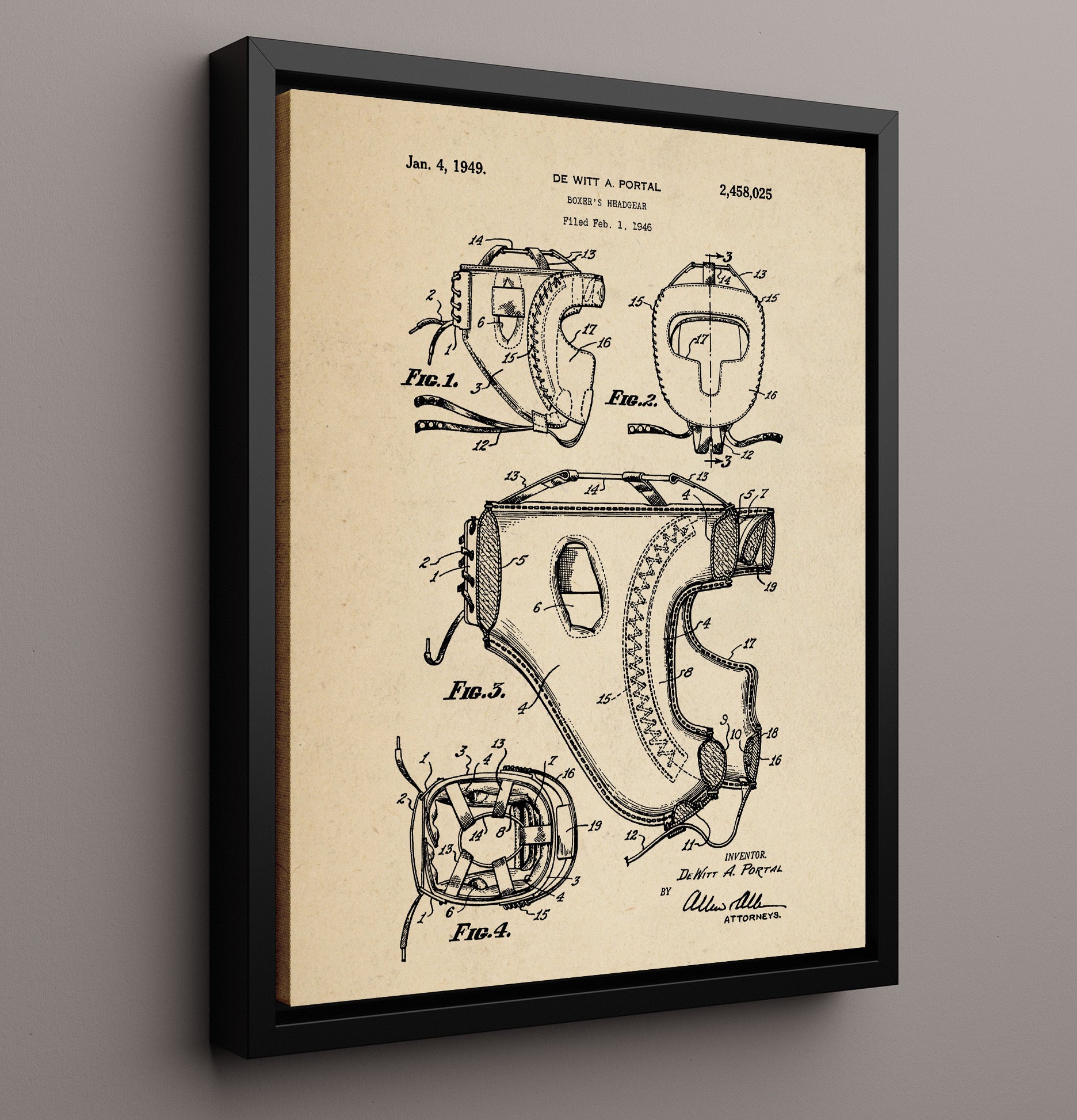 Patent Print - Boxers Headgear - De Witt A Portal - 1949 - Patent 2458025 Patent Wall Art