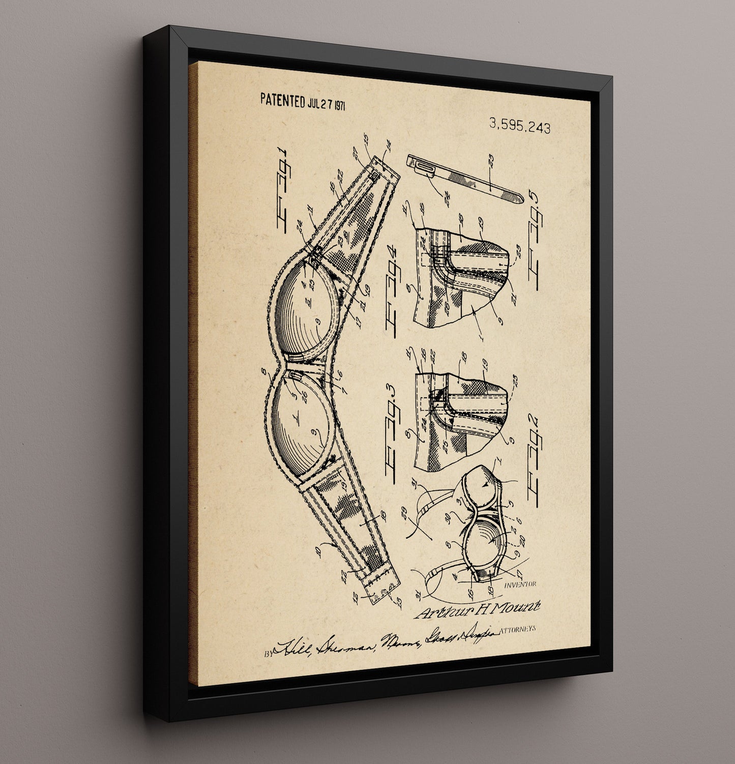 Patent Print - Brassiere Construction - Arthur H. Mount - 1971 - Patent 3595243 Patent Wall Art