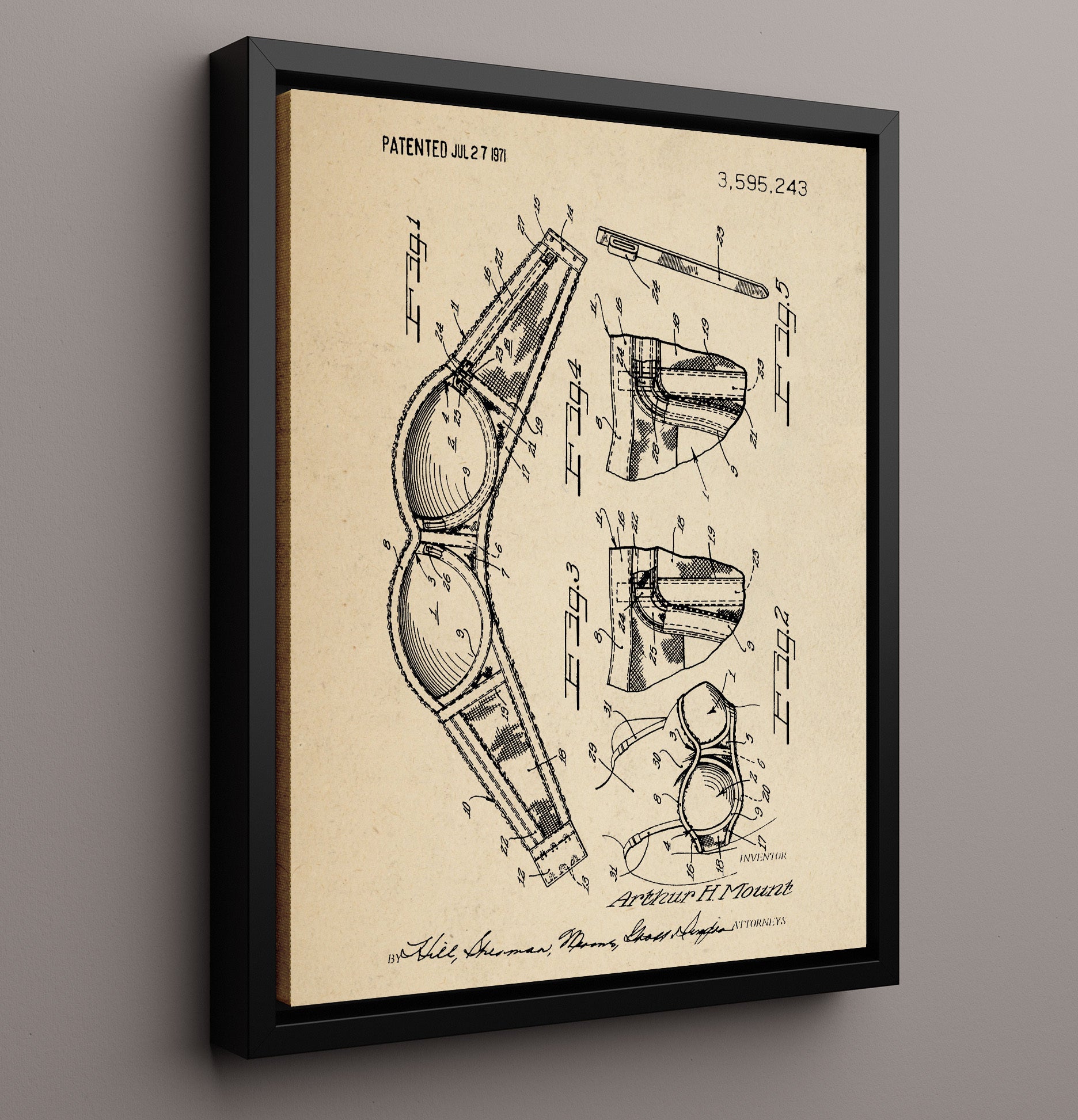 Patent Print - Brassiere Construction - Arthur H. Mount - 1971 - Patent 3595243 Patent Wall Art