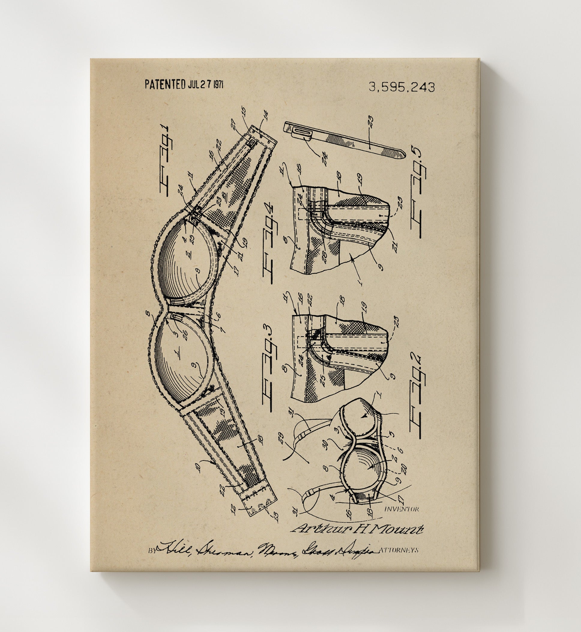 Patent Print - Brassiere Construction - Arthur H. Mount - 1971 - Patent 3595243 Patent Wall Art