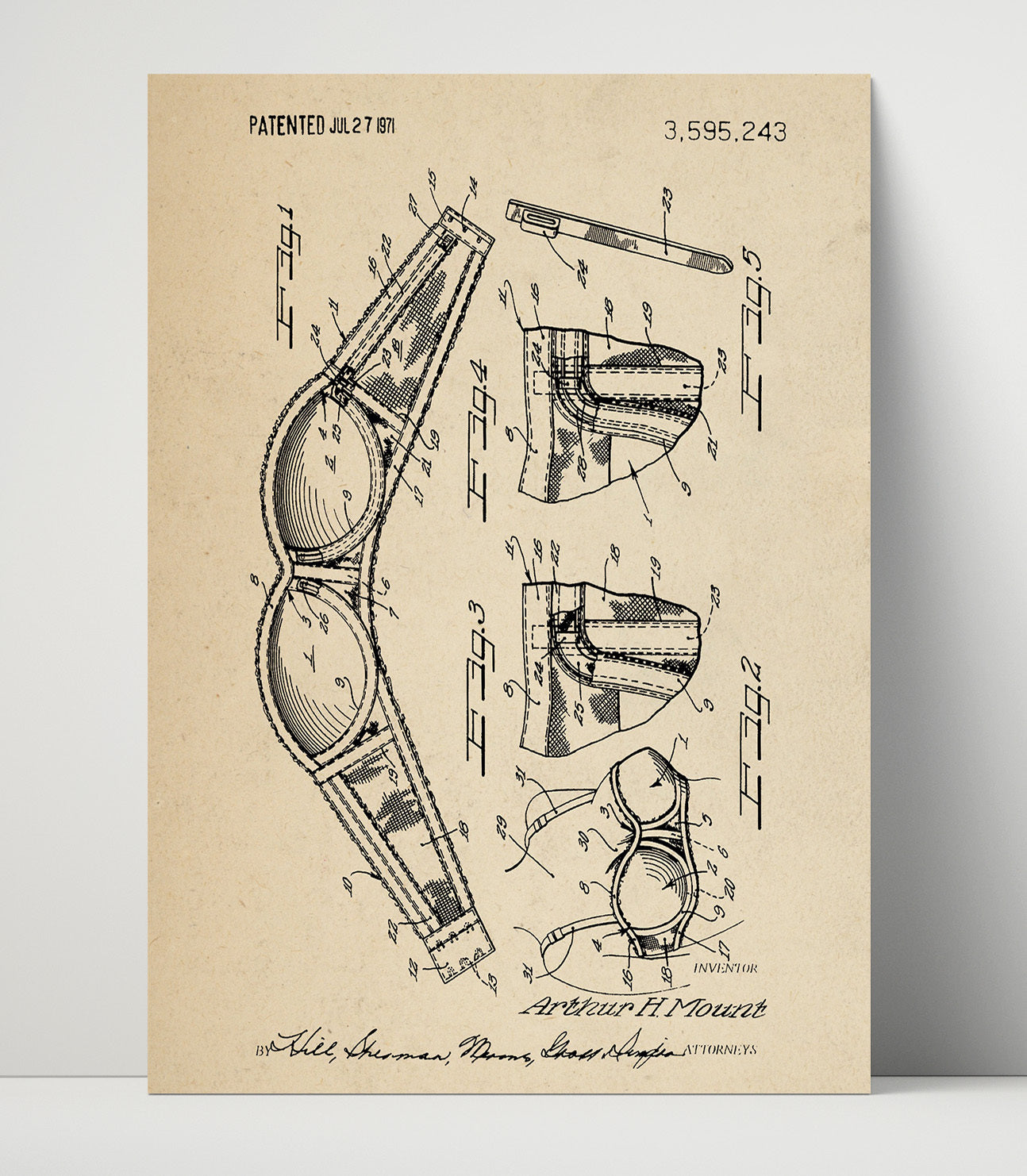 Patent Print - Brassiere Construction - Arthur H. Mount - 1971 - Patent 3595243 Patent Wall Art