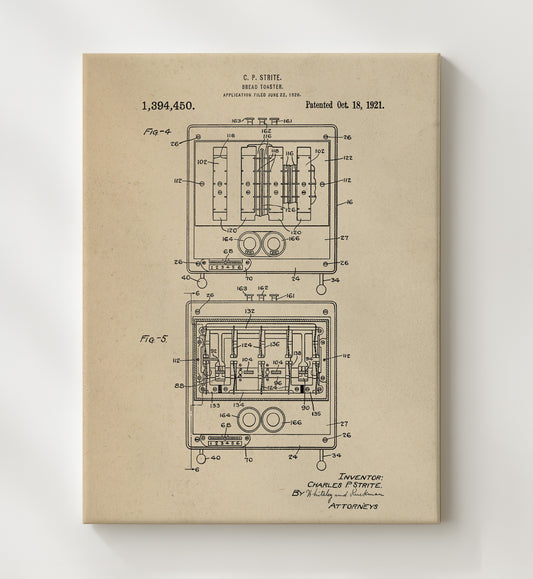 Bread Toaster 1921 patent print wall art 8x10 Canvas