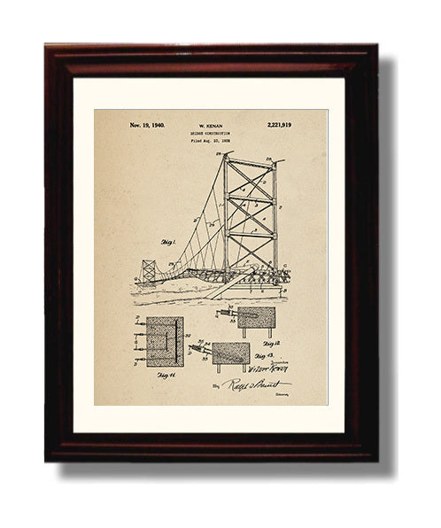 Patent Print - Bridge Construction - W Kenan - 1940 - Patent 2221919 Patent Wall Art