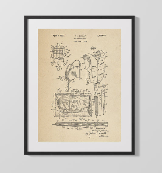 Bulletproof Vest - 1937 Patent - 16x20 Gallery Frame