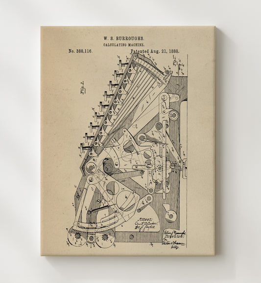 Calculating Machine 1888 patent print wall art 8x10 Canvas