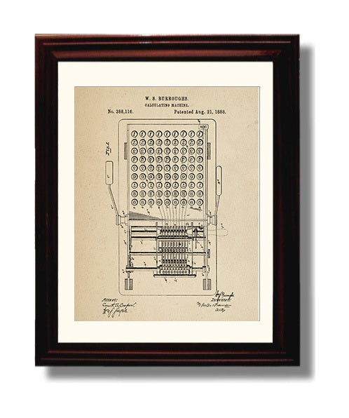 Patent Print - Calculating Machine Internal Mechanism - William S. Burroughs - 1888 - Patent 388116 Patent Wall Art