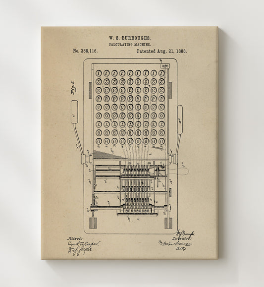 Calculating Machine Internal Mechanism 1888 patent print wall art 8x10 Canvas