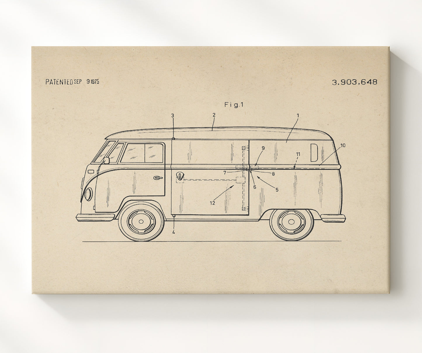 Patent Print - Camper Van Sliding Door System - Unknown Inventor - 1975 - Patent 3903648 - Landscape Patent Wall Art