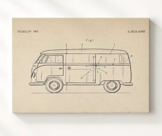 Camper Van Sliding Door System 1975 patent print wall art 8x10 Canvas