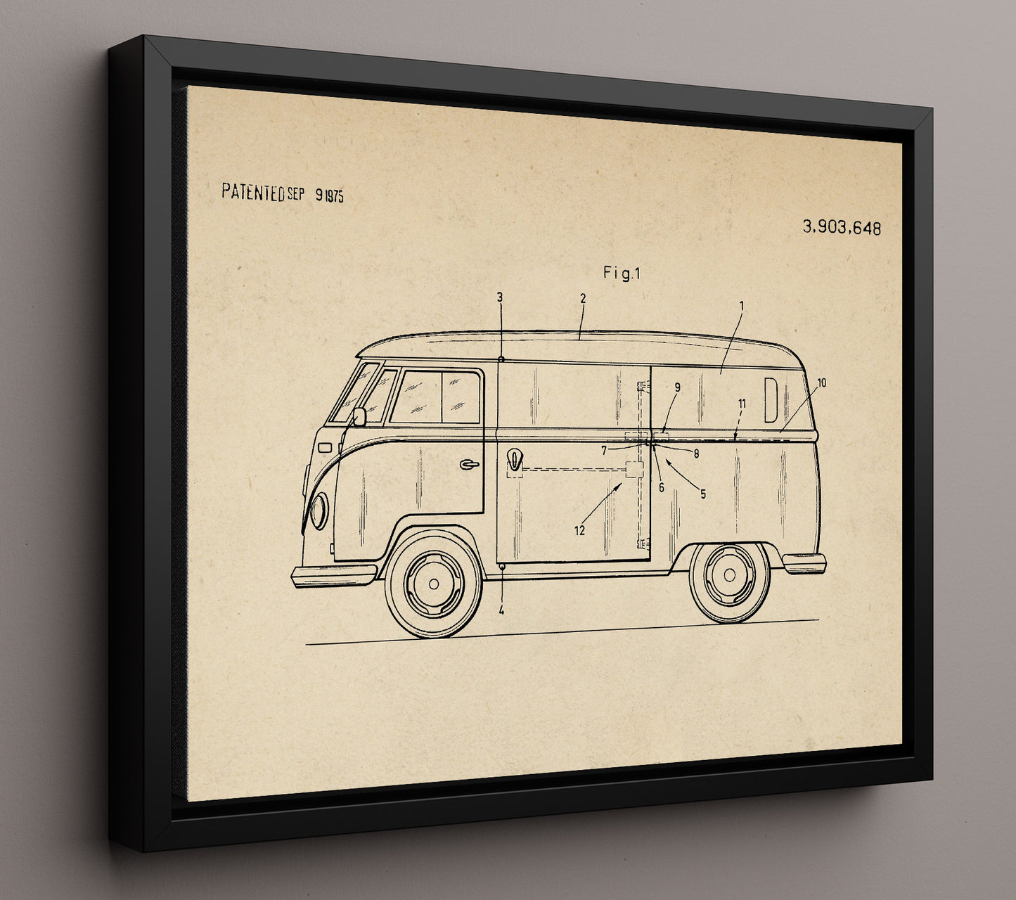 Patent Print - Camper Van Sliding Door System - Unknown Inventor - 1975 - Patent 3903648 - Landscape Patent Wall Art