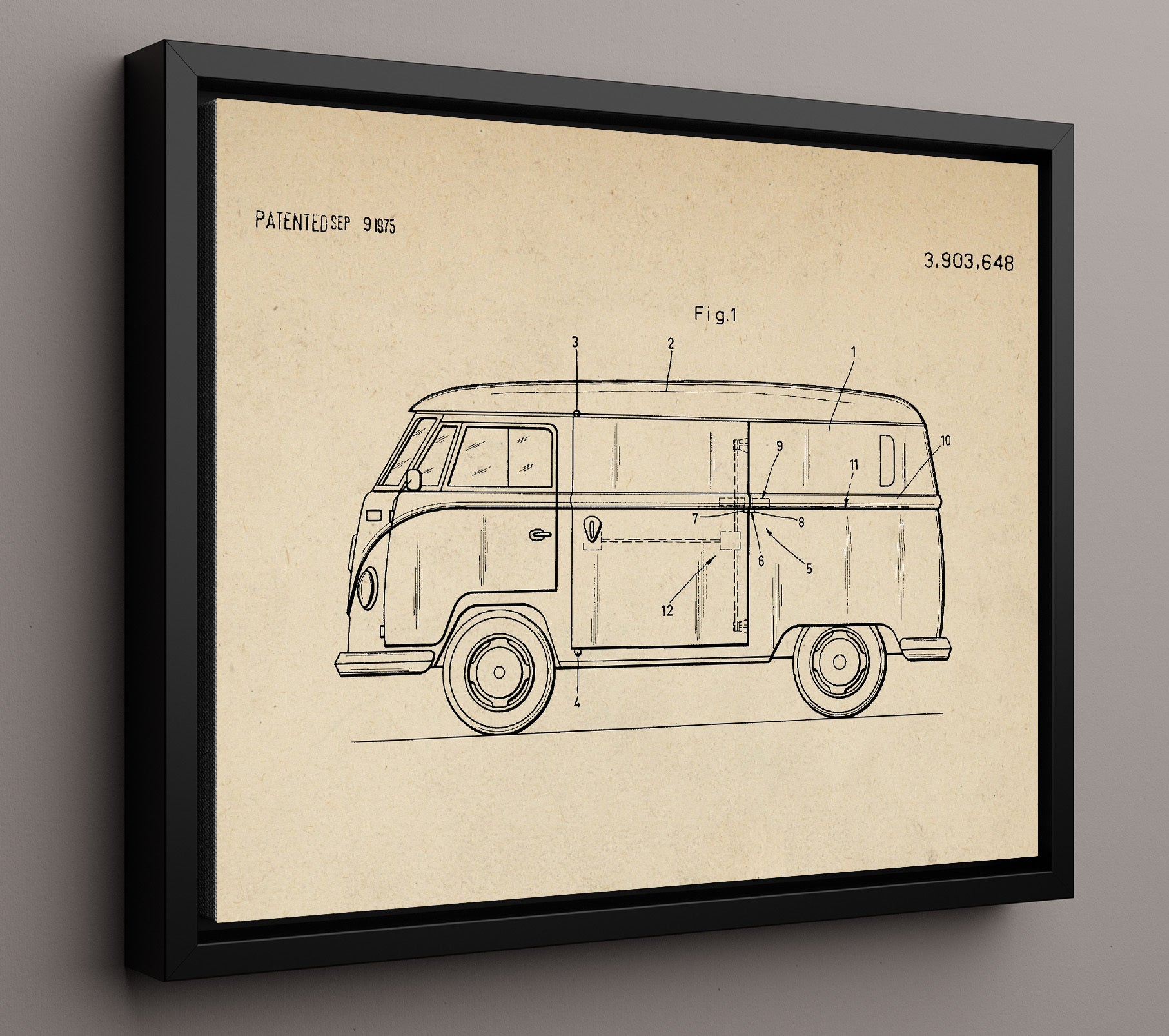 Patent Print - Camper Van Sliding Door System - Unknown Inventor - 1975 - Patent 3903648 - Landscape Patent Wall Art