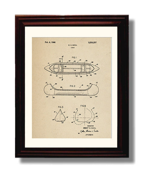 Patent Print - Canoe - Brent G Biehl - 1966 - Patent 3233257 Patent Wall Art